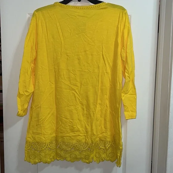 Lands' End Women's 3/4 Sleeve Crochet Hem Tunic Vibrant Sun - Picture 2 of 4